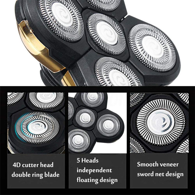 Erthree 5 Head Shaver Replacement, Shaver Replacement Heads, Easy Install Electric Razor Replacement, Beard Cutter Replacement Blade (Free Size, Gold) - Image 3